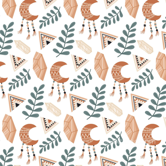 Seamless Boho 3D PBR Fabric Texture with Tribal Moon, Leaf & Geometric Motifs Boho Seamless texture preview