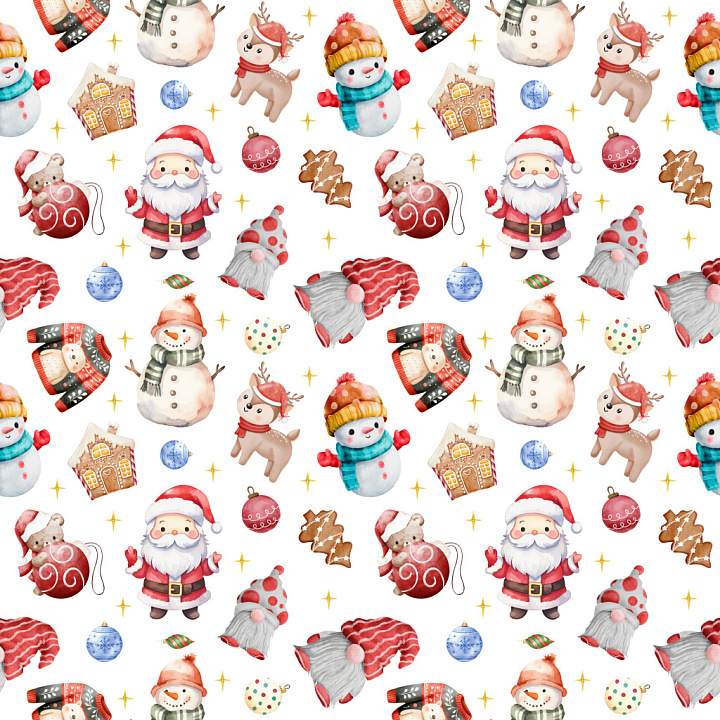 Pattern Featuring Festive Christmas Characters and Decorations seamless PBR texture preview