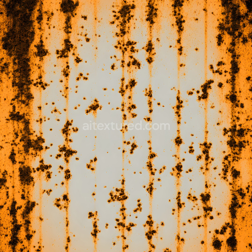 Seamless 3D Rusty Metal PBR Texture Featuring Orange Paint with Corroded Holes and Dark Rust Spots
