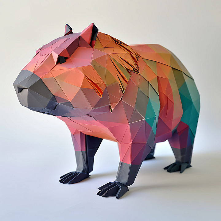 Low-Poly Capybara Animal with Geometric Gradient Colors seamless PBR texture preview