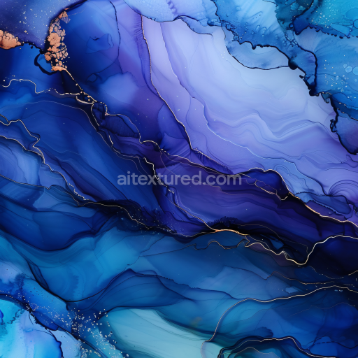 Seamless 3D Alcohol Ink PBR Texture Featuring Blue and Violet Fluid Swirls with Metallic Veining