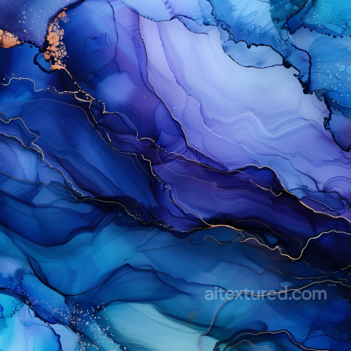 Alcohol Ink PBR Texture Featuring Blue and Violet Fluid Swirls with Metallic Veining seamless Alcohol ink PBR texture