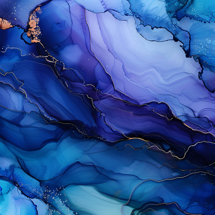 Alcohol Ink Featuring Blue and Violet Fluid Swirls with Metallic Veining seamless PBR texture preview