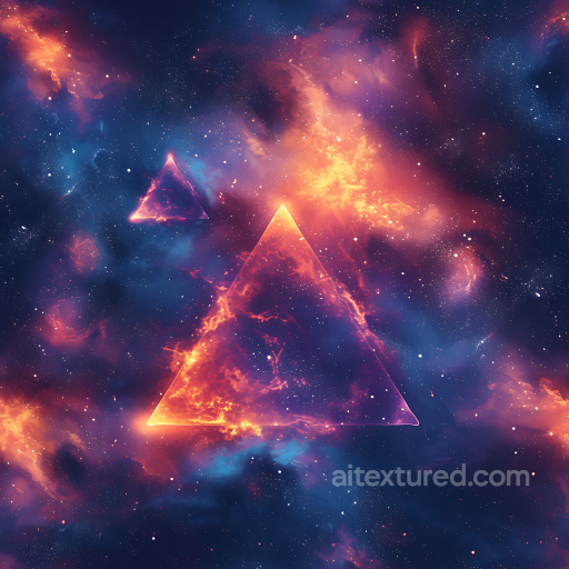 Space PBR Texture Featuring Cosmic Nebula and Glowing Triangular Shapes seamless Star, space, planets PBR texture