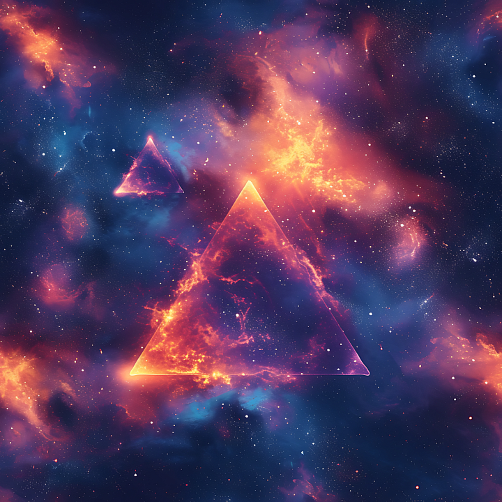 Space Featuring Cosmic Nebula and Glowing Triangular Shapes seamless PBR texture preview