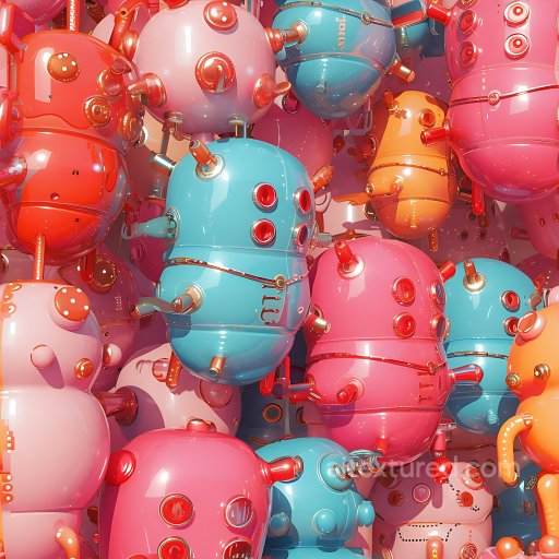 Inflated PBR Texture Featuring Glossy Multicolor Vinyl Robot Panels seamless Inflated PBR texture