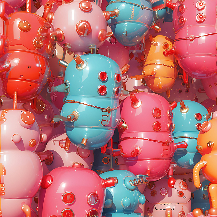 Inflated Featuring Glossy Multicolor Vinyl Robot Panels seamless PBR texture preview