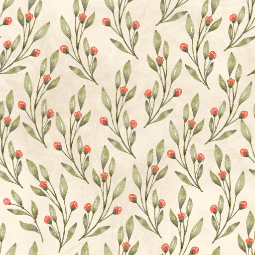 Seamless 3D PBR Texture of Soft Vintage Floral Pattern with Red Blooms and Green Leaves