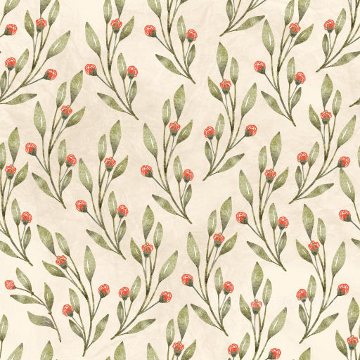 Flower Texture of Soft Vintage Floral Pattern with Red Blooms and Green Leaves seamless Flower  PBR texture