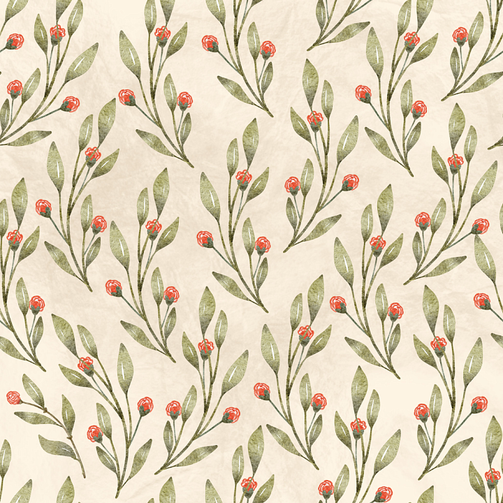 Flower of Soft Vintage Floral Pattern with Red Blooms and Green Leaves seamless PBR texture preview