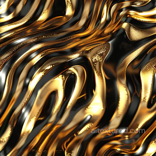 Seamless 3D PBR Glossy Black and Gold Liquid Flow Texture texture preview