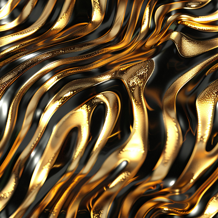 Glossy Black and Gold Liquid Flow seamless PBR texture preview
