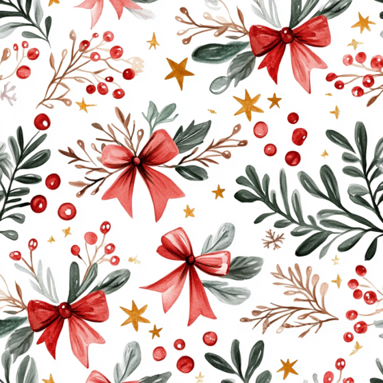 Watercolor Christmas Texture with Red Bows & Greenery Watercolor Christmas texture preview
