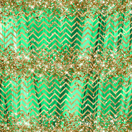 Seamless 3D PBR Texture of Glittery Green Chevron Fabric with Gold Confetti