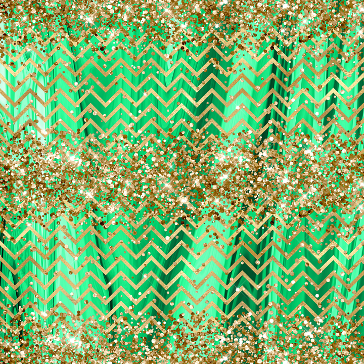 St Patrick of Glittery Green Chevron Fabric with Gold Confetti seamless PBR texture preview