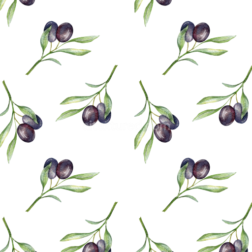 Seamless 3D PBR Texture Featuring Hand-Painted Watercolor Olive Branches on White Background