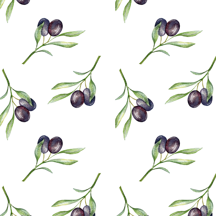 Featuring Hand-Painted Watercolor Olive Branches on White Background seamless PBR texture preview