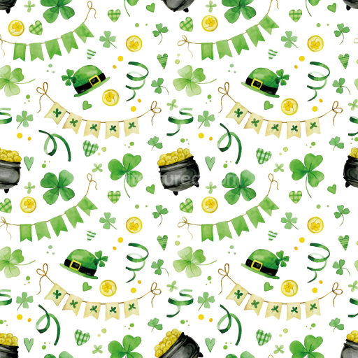 Seamless 3D PBR Texture of St Patrick's Day Watercolor Symbols Pattern