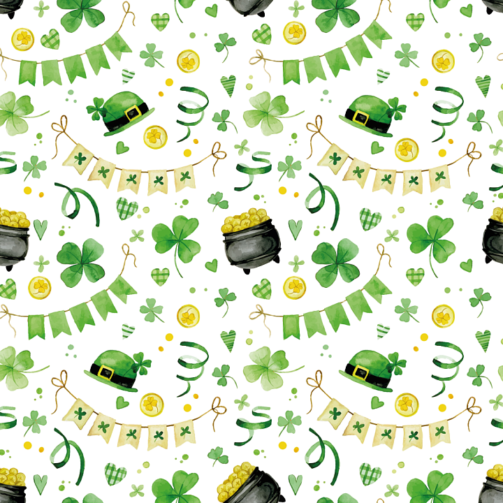 St Patrick Digital Paper Bundle of St Patrick's Day Watercolor Symbols… seamless PBR texture preview