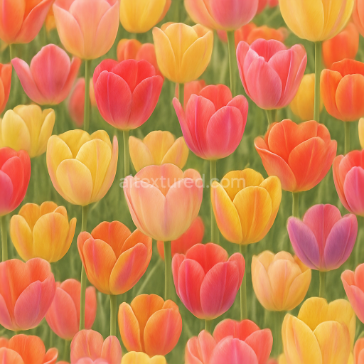 Seamless 3d texture pbr 8k of colorful tulip field petals showing natural flower translucency and softness