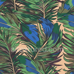 seamless Seamless 3D Tropical Feather Camouflage PBR Texture with Blue-Green Leaves texture 8k free download PBR