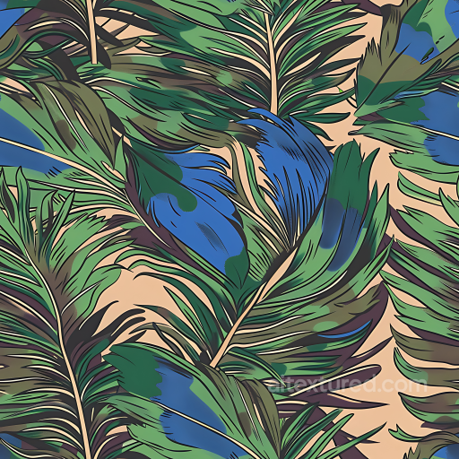 Tropical Feather Camouflage PBR Texture with Blue-Green Leaves seamless Color Camouflage PBR texture