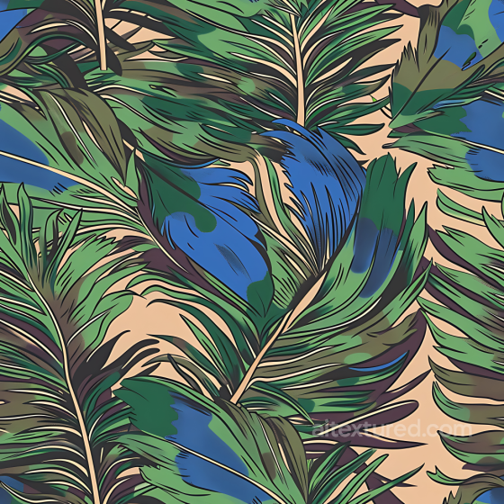 Tropical Feather Camouflage PBR Texture with Blue-Green Leaves Color Camouflage texture preview