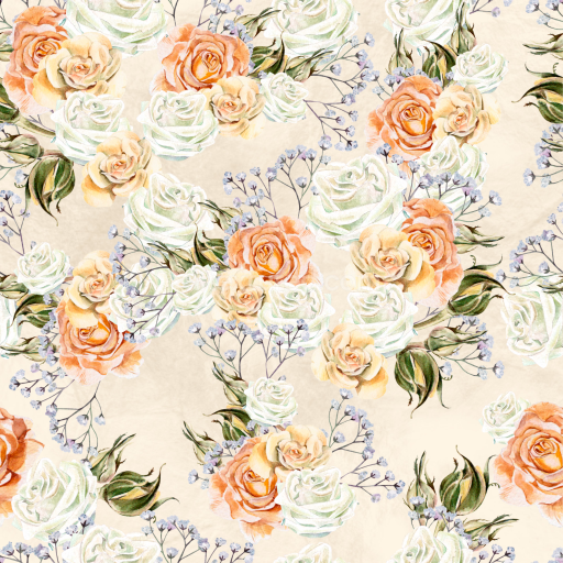 Seamless 3D PBR Texture of Watercolor Floral Roses on Paper