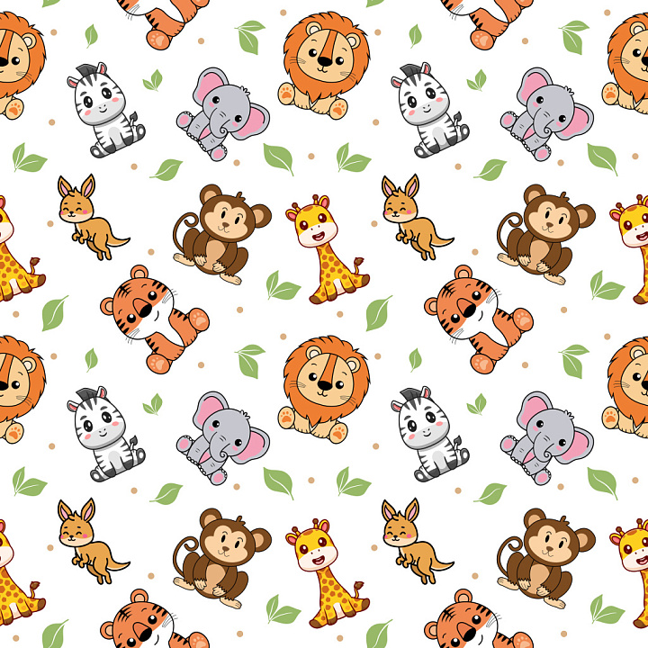 Pattern Featuring Cute Cartoon Animals with Playful Motifs seamless PBR texture preview