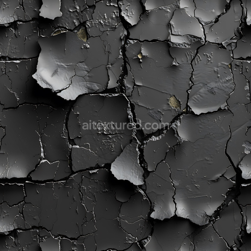 Seamless 3D cracked paint PBR texture with large peeling and fractured surfaces