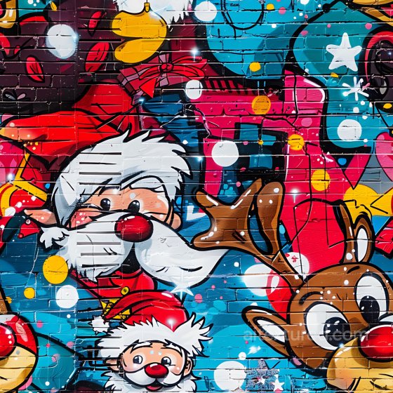 Graffiti Texture Featuring Vibrant Holiday Characters on Brick Wall Graffiti texture preview