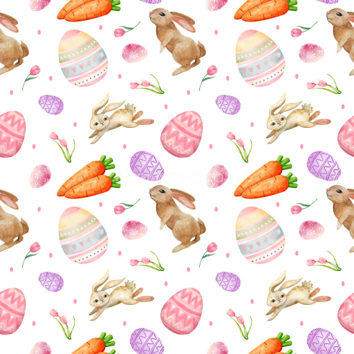 Pattern Bundle - Seamless 3D Pattern PBR Texture Featuring Watercolor Easter Bunnies, Eggs, and Carrots texture preview