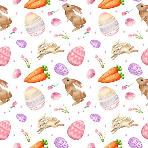 Pattern PBR Texture Featuring Watercolor Easter Bunnies, Eggs, and Carrots seamless Pattern Bundle PBR texture