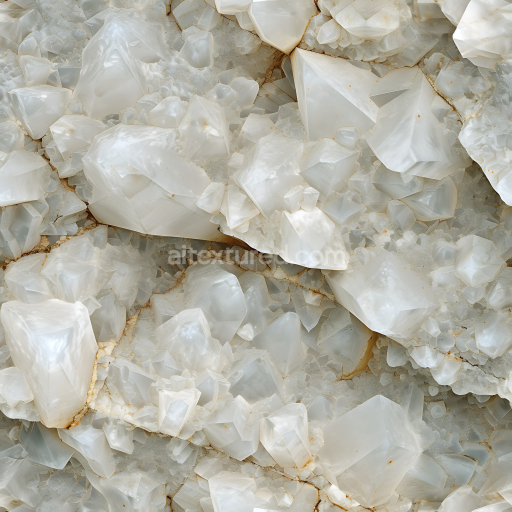 Seamless 3D Crystalline White Quartz Stone PBR Texture with Translucent Faceted Crystals