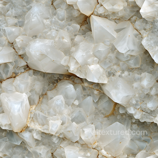 Crystalline White Quartz Stone PBR Texture with Translucent Faceted Crystals seamless Stone PBR texture