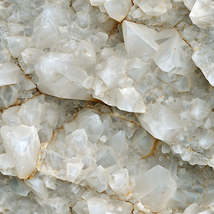 Crystalline White Quartz Stone with Translucent Faceted Crystals seamless PBR texture preview
