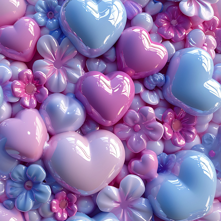 Inflated Heart and Flower Vinyl in Pastel Shades seamless PBR texture preview
