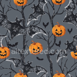 seamless Seamless 3D PBR Vintage Halloween Texture with Bats, Pumpkins & Bare Trees texture 8k free download PBR