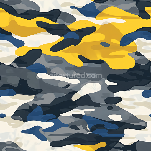 Seamless 3D Urban Camouflage PBR Texture with Yellow, Blue, and Gray Blobs