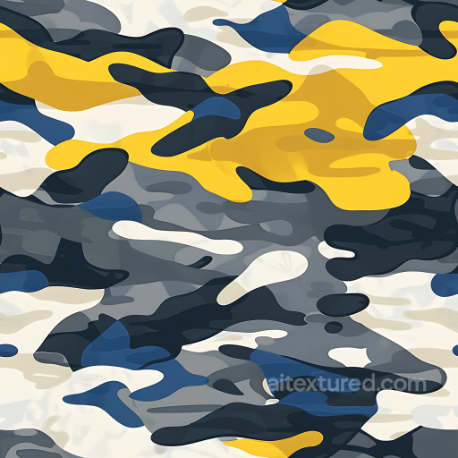 Urban Camouflage PBR Texture with Yellow, Blue, and Gray Blobs seamless Color Camouflage PBR texture