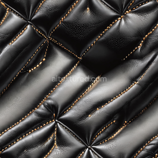 Seamless 3D PBR Glossy Black Stitched Leather Texture with Quilted Panels