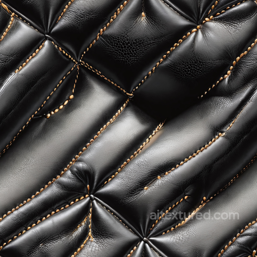 Glossy Black Stitched Leather Texture with Quilted Panels seamless Leather PBR texture