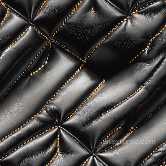 Glossy Black Stitched Leather Texture with Quilted Panels Leather texture preview