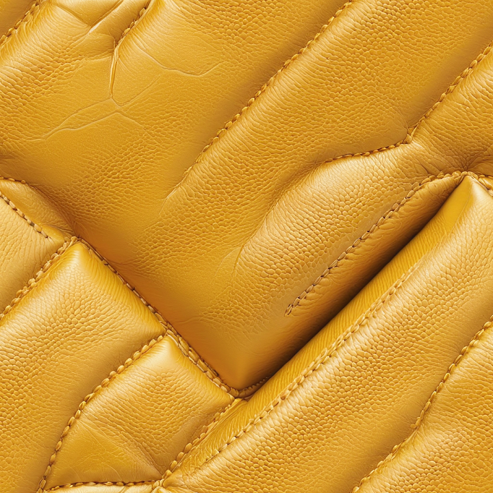 Mustard Quilted Leather with Visible Stitching and Pebbled Grain seamless PBR texture preview