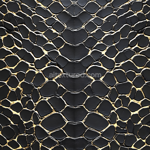 Seamless 3D PBR Skin Texture Featuring Cracked Black Dermal Patterns with Golden Vein Highlights