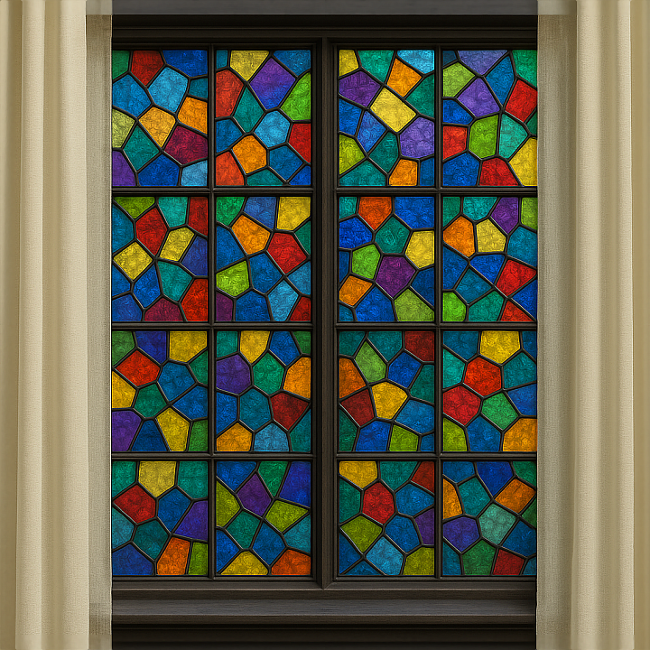 Of Stained Glass Window With Vibrant Colored Decorative Glass seamless PBR texture preview