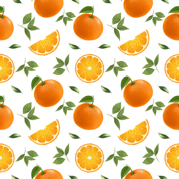 Pattern Featuring Realistic Orange Fruit and Leaf Motifs seamless PBR texture preview