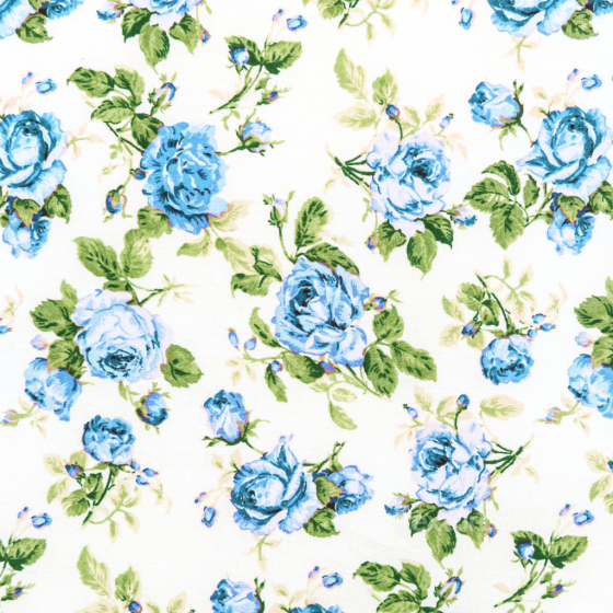 Textile Texture with Blue Roses on White Cotton Fabric Wild Flower texture preview