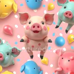 seamless Seamless 3D Inflated PBR Texture Featuring Playful Colorful Piggy Balloons on Pink Base texture 8k free download PBR