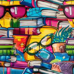 seamless Seamless 3D PBR Texture Featuring Colorful Graffiti Books and Eyewear texture 8k free download PBR